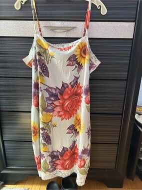 Floral Lace-Trim Slip Dress - Red, Yellow & Purple